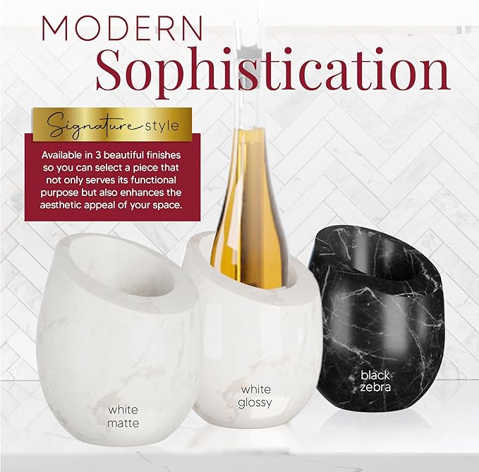 Homeries Marble Wine Chiller Bucket - Wine & Champagne Cooler for Parties, Dinner – Keep Wine & Beverages Cold, Wine Chillers for Bottles – Holds Any 750ml Bottle (Gloss White)