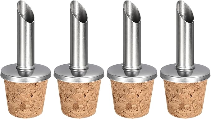 uxcell Stainless Steel Bottle Pourers, 4Pcs Olive Oil Spout Cork Design Wine Bottle Stoppers, Wine Pourers Liquor Pour Spouts for Pours Liquid, Wine, Vinegar, Most Liquor Bottles