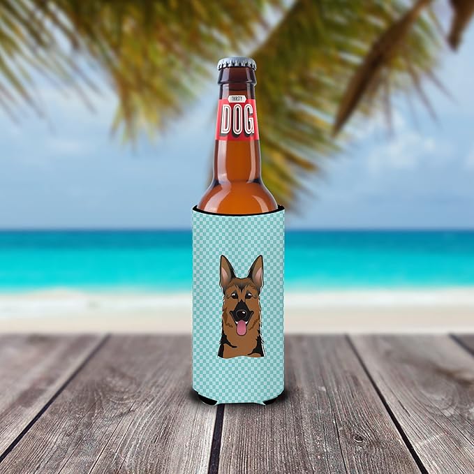 Checkerboard Blue German Shepherd Ultra Beverage Insulators for slim cans BB1149MUK
