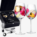 Artisanal Hand-Painted Stemmed Wine Glasses Set with Gift Box – Mother’s Day, Wife, Mom, Friends, or Girlfriend – Romantic Renaissance Stained Glass Windows – Birthday or Housewarming Gift Idea
