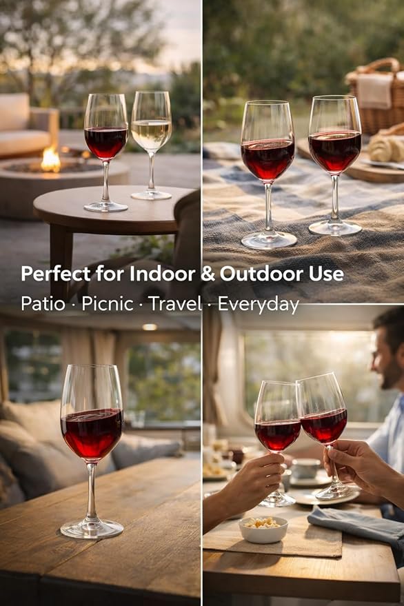 Unbreakable Stemmed Wine Glasses, 20 oz Large (Set of 2) – Shatterproof Tritan Plastic Goblets, BPA-Free & Dishwasher Safe, Elegant Wine Glasses for Indoor & Outdoor Use