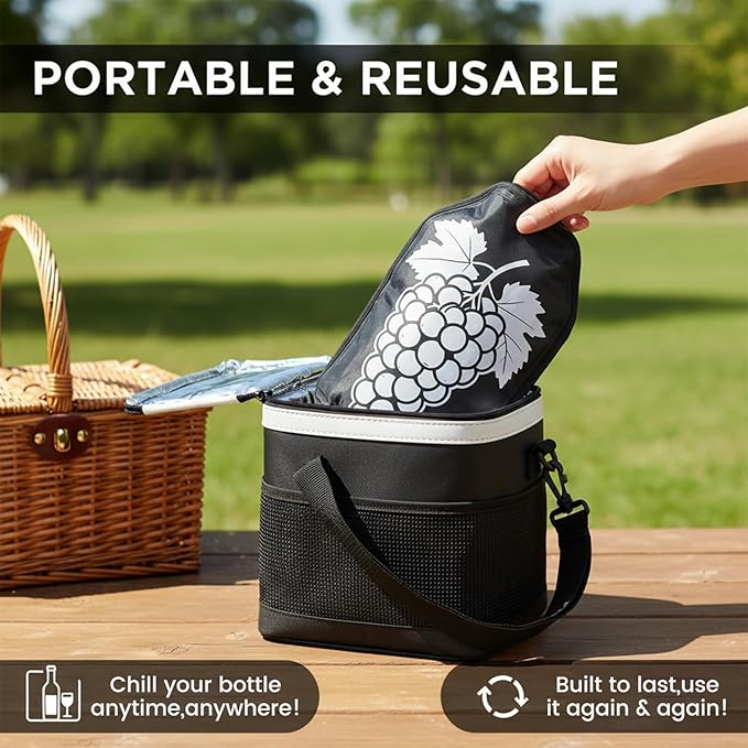 Insulated Wine Bottle Chiller Sleeve, Portable Wine Cooler for Temperature Control (White Grape)