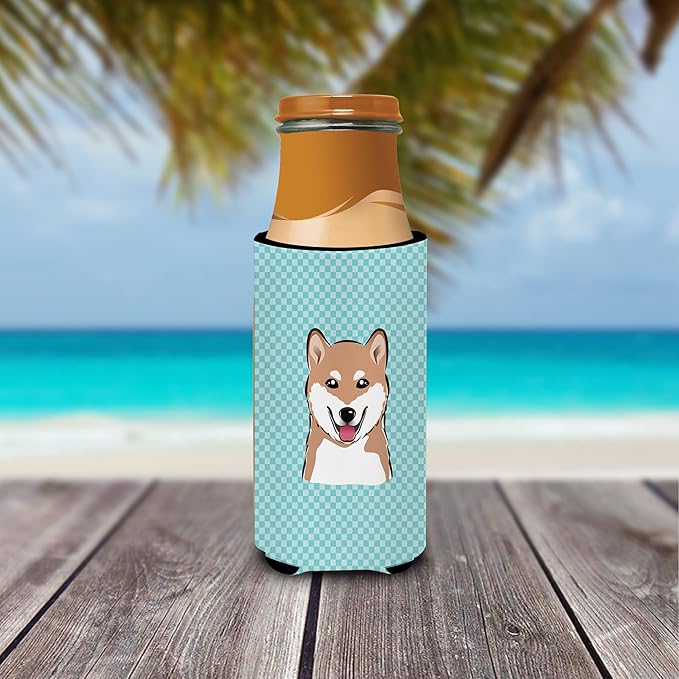 Checkerboard Blue Shiba Inu Ultra Beverage Insulators for slim cans BB1163MUK