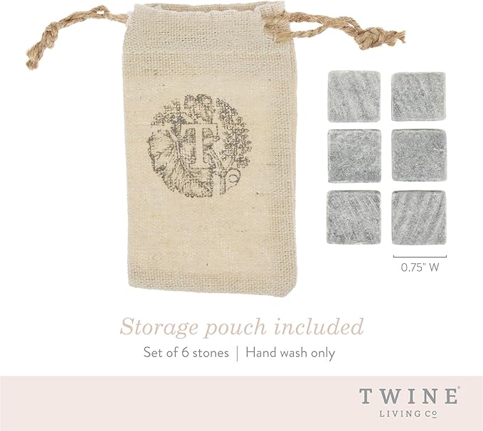 Twine Cooling Stones, Glacier Bourbon Whiskey Rocks, Reusable Ice Cubes, Whiskey Stones Set, Barware, Bar Accessories, Bar Tools, Set of 6, Grey