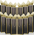 TaoBary 50 Pcs Wine Gift Bags and Gold Wrapping Paper Set Wine Bags for Bottle Bulk 4 x 5 x 13 Inch Champagne Gift Paper Sack with Handles for Christmas Appreciation Wedding Anniversary(black,30 Pcs)