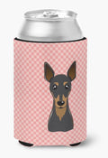 Caroline's Treasures BB1240CC Checkerboard Pink Min Pin Can or Bottle Hugger Cooler Washable Drink Sleeve Collapsible Beverage Insulated Holder, Can Hugger, Multicolor