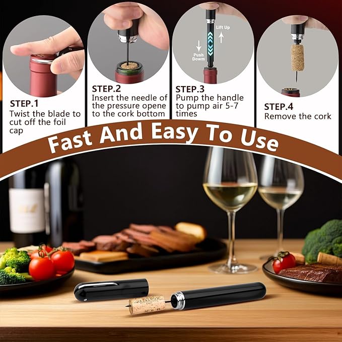Air Pressure Wine Bottle Opener and Wine Pourer - NUCOKRS Special Pen Shape Design Corkscrew with Foil Cutter 3-7 Times to Open