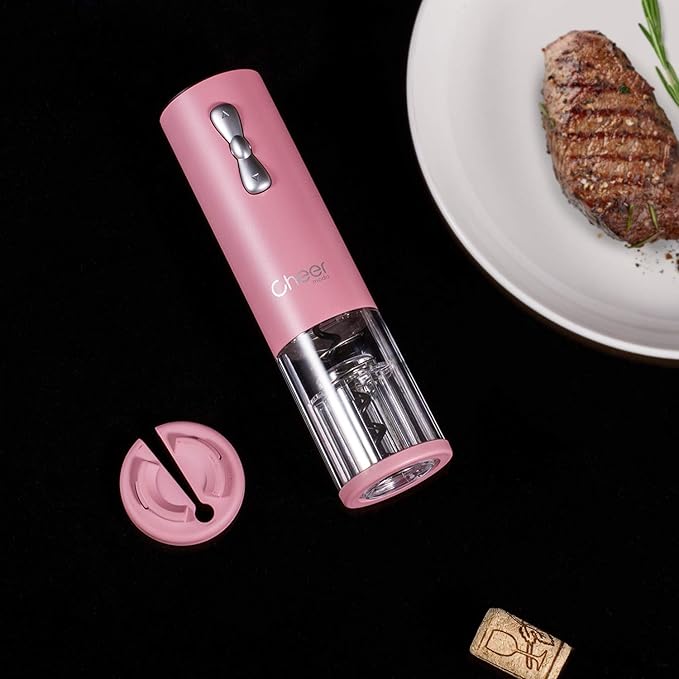 CHEER Electric Wine Opener with USB Rechargeable Lithium Battery with Foil Cut, Carrying Bag (Pink)