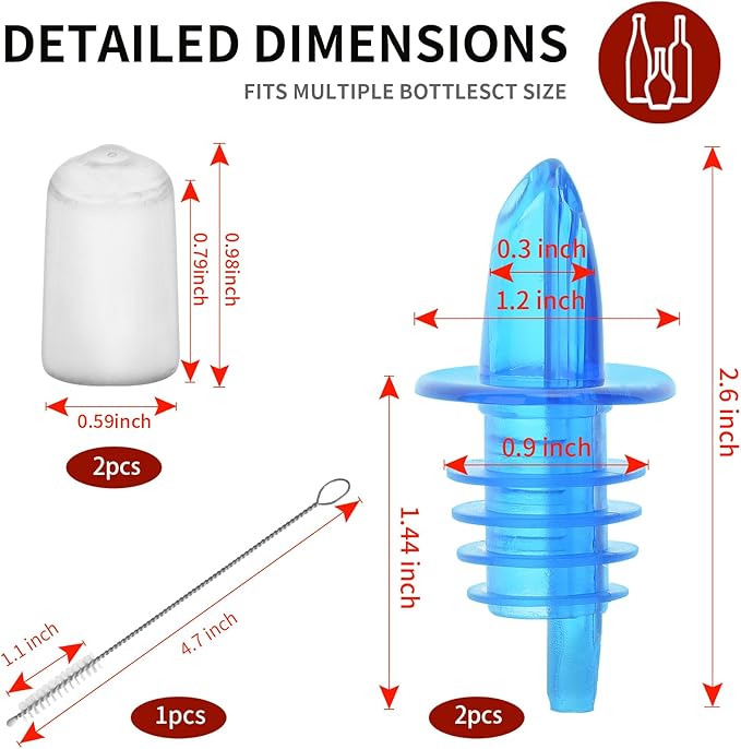 2 PCS Bottle Pourers And 2 PCS rubber pourers dust cap covers Syrup Pourer Pour Spouts Plastic Liquor Bottle Pourers with Rubber Pourers Dust Cap Covers Bottle Pourers (Blue)