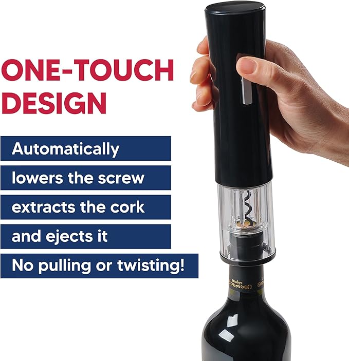 HIC Kitchen Bar Automatic Wine Opener with Clip-On Foil Cutter, One-Touch Cork Removal