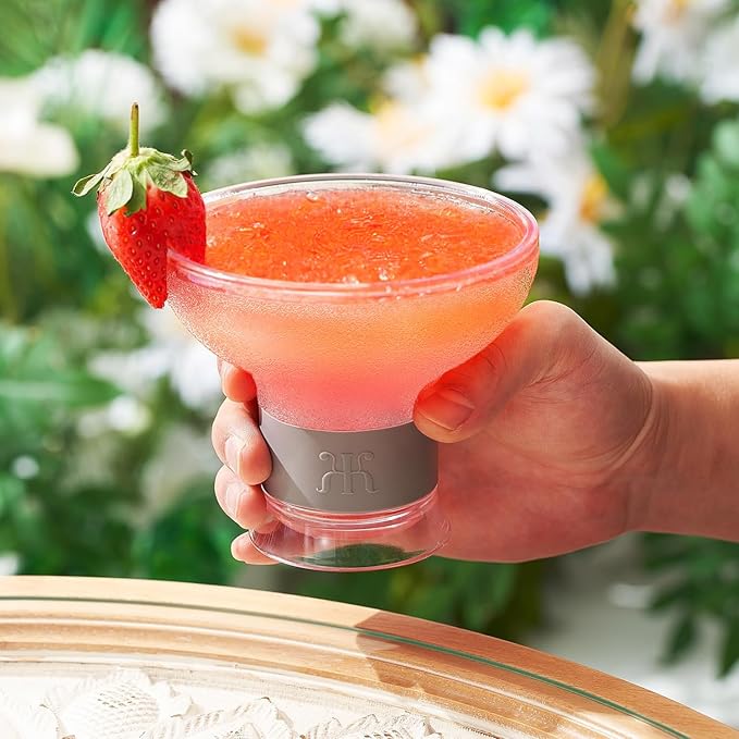 Frozen Margarita & Cocktail Chiller Glasses | Set of 4 | 12 OZ Unbreakable Tritan Acrylic , Double Wall Plastic Insulated Glass to Keep your Drink Cool With Freeze Gel Glass , SiliconeHolder ( 12 OZ )