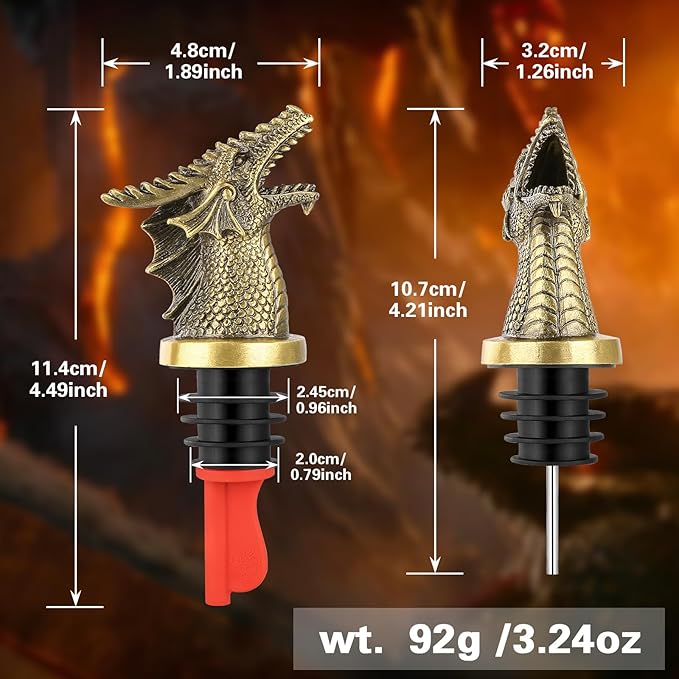 LKKCHER Dragon Head Liquor Pourers Spout for Alcohol Spirits, Dragon Gifts 2-In-1 Wine Bottle Pourer and Stopper for Men Women, Wine Accessories Gifts, Bronze with Bag