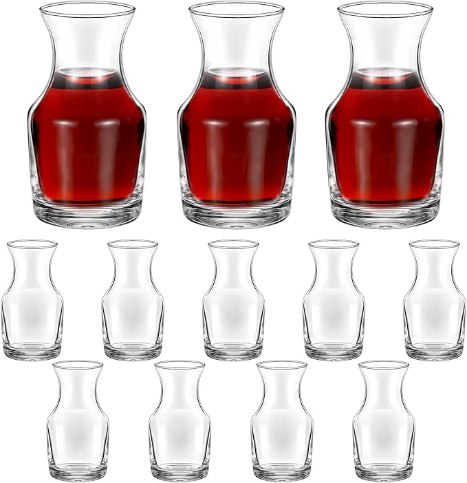 Remagr 12 Pack Single Serving Wine Carafe Glass Small Mini Carafe Individual Wine Refill Decanter for Dinner Parties Tastings Bars Restaurants (7.7 oz)