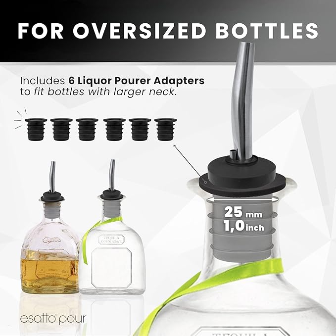 Stainless Steel Liquor Bar Bottle Pourers - Drip-Free Nozzle - Pour Spouts for Alcohol & Bartending - Universal Fit Speed Spout - Rust-Free & Easy Clean - Chrome (24 Pack)