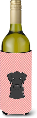 Caroline's Treasures BB1235LITERK Checkerboard Pink Black Labrador Wine Bottle Hugger Bottle Cooler Sleeve Hugger Machine Washable Collapsible Insulator Beverage Insulated Holder