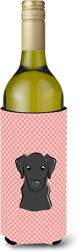 Caroline's Treasures BB1235LITERK Checkerboard Pink Black Labrador Wine Bottle Hugger Bottle Cooler Sleeve Hugger Machine Washable Collapsible Insulator Beverage Insulated Holder