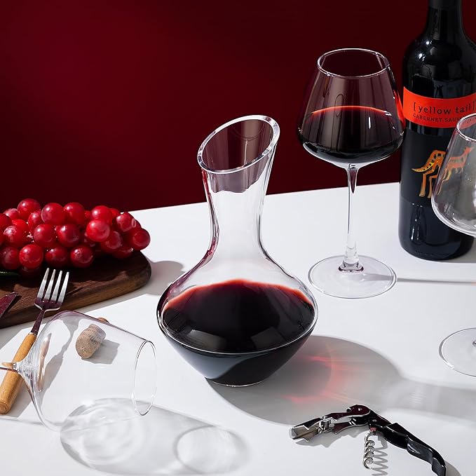 NEW PACIFIC YOUYAH Wine Decanter, Red Wine Carafe 100% Hand Blown Lead-free Crystal Glass, Elegant Design Wine Decanter, Wine Accessories, Idea Wine Gift for Wine Lovers, Transparent