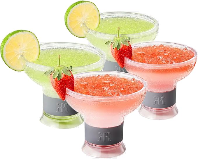 Frozen Margarita & Cocktail Chiller Glasses | Set of 4 | 12 OZ Unbreakable Tritan Acrylic , Double Wall Plastic Insulated Glass to Keep your Drink Cool With Freeze Gel Glass , SiliconeHolder ( 12 OZ )