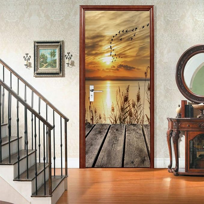 3D Door Stickers Murals Peel and Stick - PIER Wallpaper Self-Adhesive Decals Removable PVC Waterproof Poster for Bedroom Living Room 37.4" x 78.7"