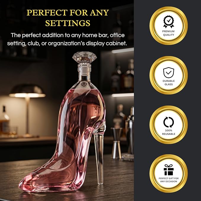 Heel Stiletto High Heels Whiskey and Wine Decanter - Elegant Decanter with Stopper for Liquor, Bourbon, Tequila - Unique High Heel Design, Present Gift for Women, Copyrighted Design, Stylish Barware