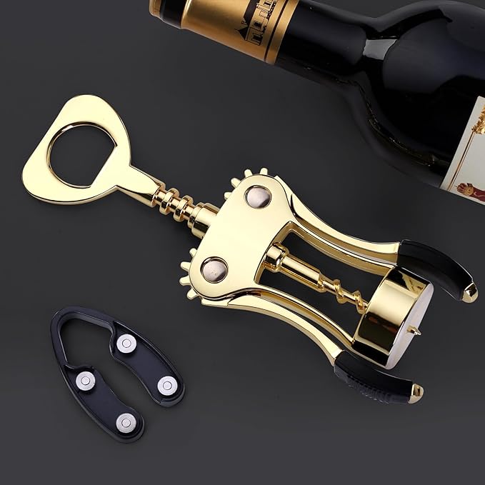 Wine Opener, Zinc Alloy Premium Wing Corkscrew Wine Bottle Opener with Multifunctional Bottles Opener, Upgrade