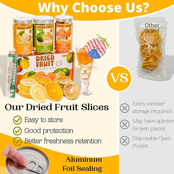 125+ Slices 9oz Dehydrated Fruit Cocktail Garnish Set, Dreid Orange & Lime, Freeze Dried Honey Lemon, 25 Pcs Drink Umbrellas Picks. Decor For Christmas Baking Party Diy