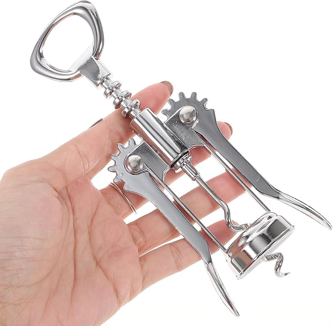 LALAFINA Wine Corkscrew Wing Bottle Opener Stainless Steel Wine Lid Remover Household Bar Tool Silver Finish