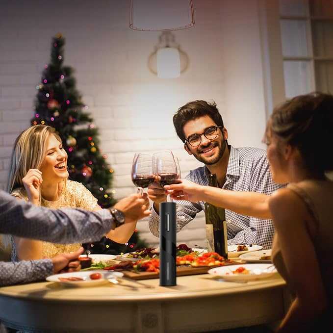 Electric Wine Opener Set - BABONIR Automatic Electronic Bottle Openers with Greeting Card, Vacuum Stoppers, Wine Aerator, and Foil Cutter, Ideal Present for Wine Lovers, Party, and Home Entertaining