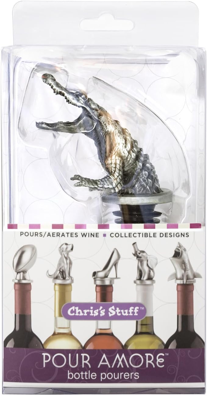 Stainless Steel Alligator Wine Aerator Pourer - Deluxe Decanter Spout for Robust Red and White Wine - Pour Amore Bottle Pourer/Stopper & Air Diffuser by Chris's Stuff