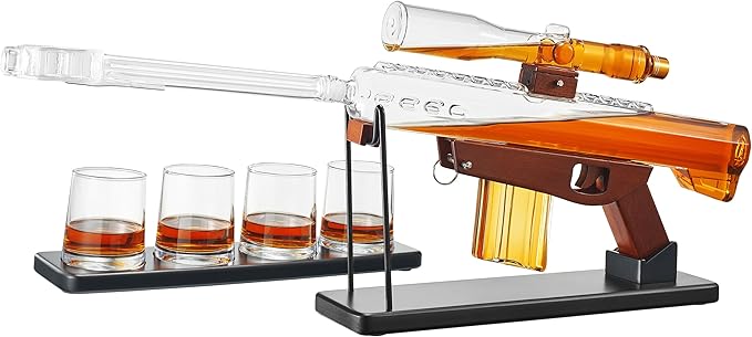 Large 18" Sniper Decanter, Gifts for Men Dad, Whiskey Decanter Set - Sniper Scope Glass Gun AR Limited Edition, Silencer Stopper - 22oz & 5oz Glasses - Birthday Gift - Drinking Party, Liquor, Vodka