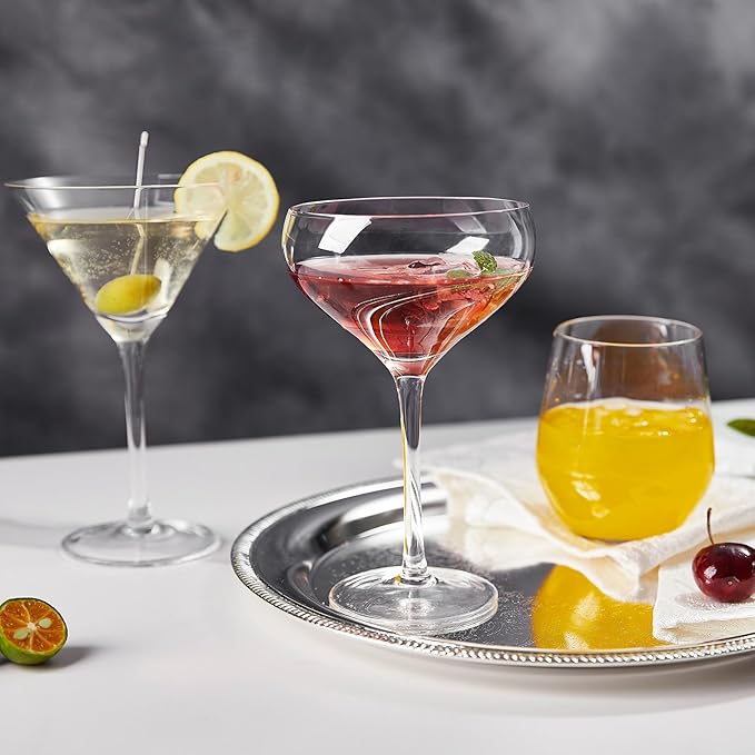 Royalrose Premium Delight Vintage Wine Glasses Set of 4, 10.8 oz Goblets Glasses for Wine, Mixed Drinks, Sparkling Water, Elegant Drinkware for Entertaining or Daily Use (Coupe Glasses)