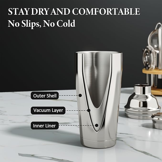 Cocktail Shaker Set, 25-Piece Stainless Steel Bartender Kit with Wood Organizer Stand & Cocktail Recipes, Professional Bar Mixology Tools with All Essential Accessories for Drink Mixing