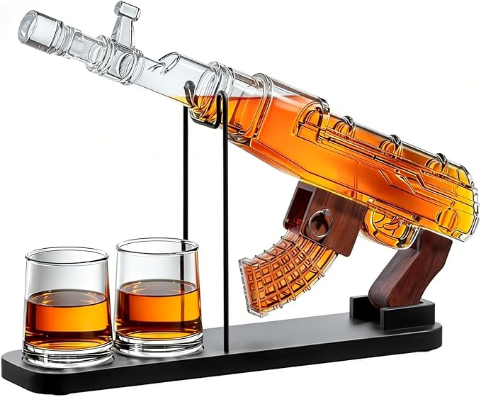 Gifts for Men Dad, Guns Whiskey Decanter Set for Men - Gun Decanter, Detachable Magazine & 2 Full Size Whiskey Glasses, Liquor Dispenser for Bar, Cool Anniversary Birthday Military Present Ideas Gift