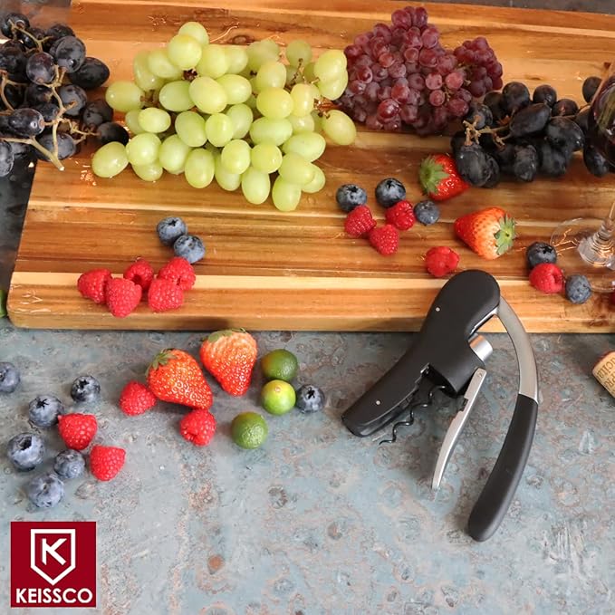 KEISSCO Wine Bottle Opener Manual Vertical Lever Corkscrew with Foil Cutter and Extra Spiral