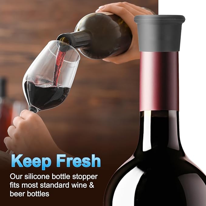 PATIKIL Silicone Wine Stoppers, 6 Pcs Reusable Bottle Cover Wine Corks Bottle Caps Wine Saver Seal Keep Fresh for Beer Beverage Drink, Black