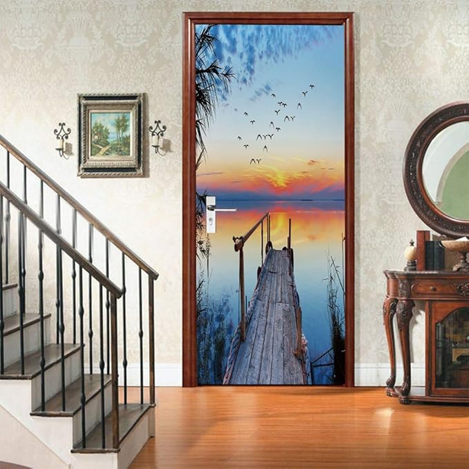 3D Peel and Stick Door Stickers Murals - PIER Wallpaper Self-Adhesive Decals Removable PVC Waterproof Poster for Bedroom Living Room 33.9" x 78.7"