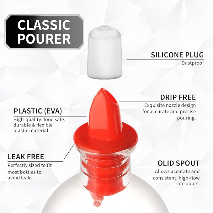2 PCS Bottle Pourers And 2 PCS rubber pourers dust cap covers Syrup Pourer Pour Spouts Plastic Liquor Bottle Pourers with Rubber Pourers Dust Cap Covers Bottle Pourers (Red)