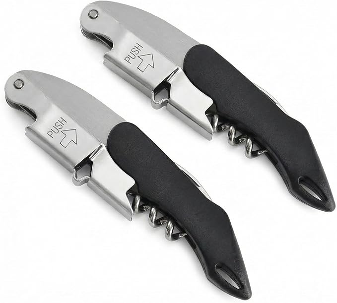 2-piece server corkscrew - a professional wine opener designed specifically for servers and bartenders, featuring a heavy-duty double-hinge design | made of durable stainless steel（ black）