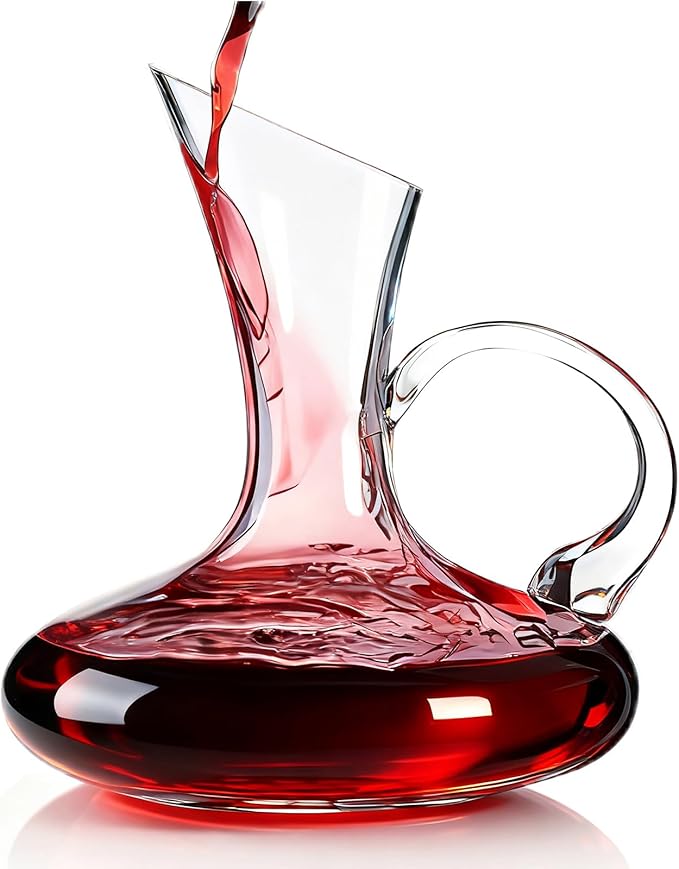 FrutPunch Wine Decanter, Large Elegant Wine Decanter with Handle, 100% Lead-Free Crystal Glass, 750 ML/25OZ, Accessory Gift for Wine Lovers, Wine Gift