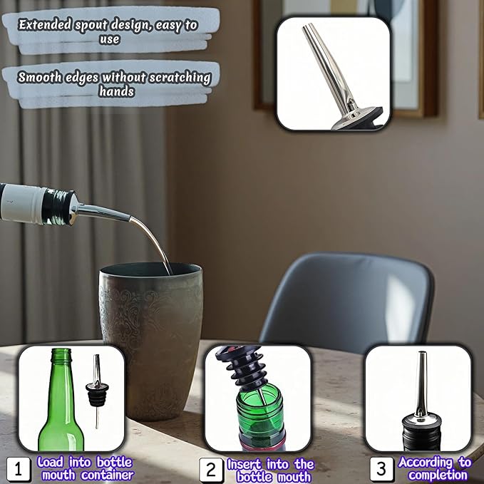 4PCS Premium Wine and Oil Pourer Set, 304 Stainless Steel Pour Spouts for Liquor & Oil - Reusable, Dishwasher Safe, Precision Flow Control, Leak-Proof Seal, Fit Most Wine & Whiskey Bottles (S (Hat1))