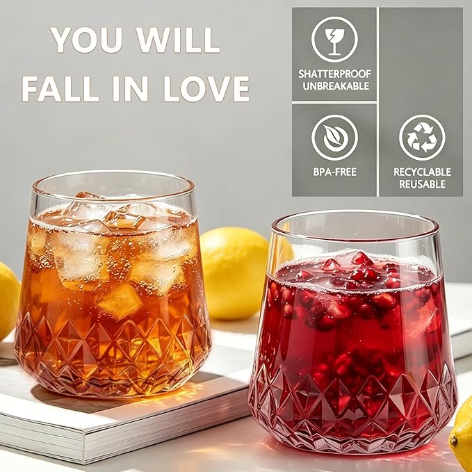 Lueumxc 40 Pack Plastic Wine Glasses, 14Oz Origami Rhombus Disposable Wine Glasses Unbreakable Clear Plastic Cocktail Glasses Recyclable Shatterproof Reusable Wine Cups