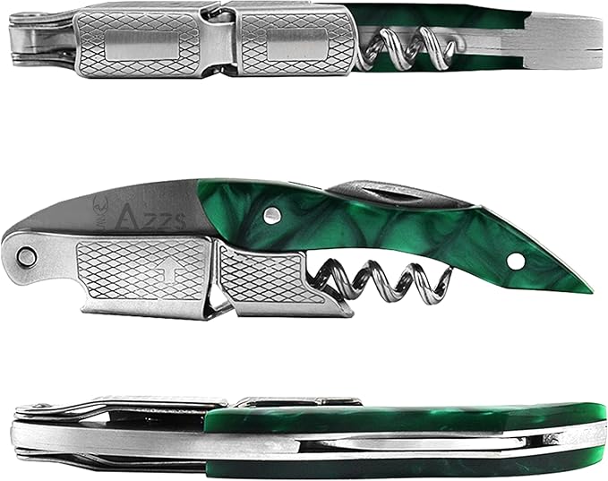 Professional Wine Opener and Foil Cutter Set with Wooden Handle, Stainless Steel Blades for Wine Lovers (Resin (Green))