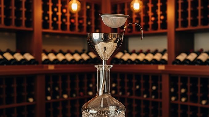 Cilio Stainless Steel Wine Decanting Funnel with Fine Mesh Filter – Silver Modern Wine Aerator Funnel for Sediment Removal & Smooth Pouring