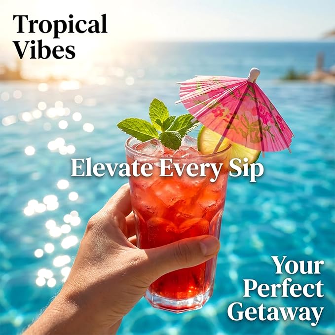 Cocktail Umbrellas - 50PACK Drink Umbrellas for Drinks, Paper Mini Umbrella for Drinks Hawaiian Cupcake Toppers Cocktail Garnishes Colorful Paper Toothpicks for Party Decorations