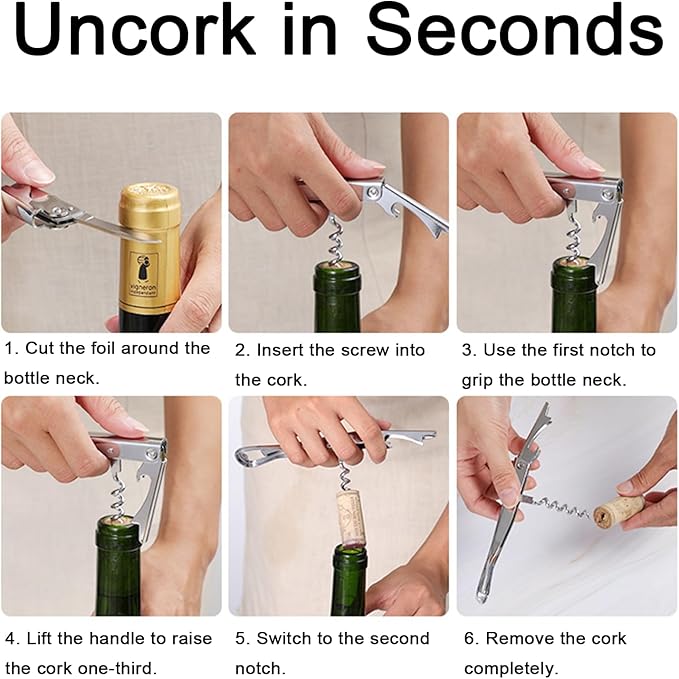 Wine Key for Bartenders, Professional Double Hinged Wine Opener with Foil Cutter, Wine and Beer Bottle Opener for Servers, Stainless Steel Corkscrew