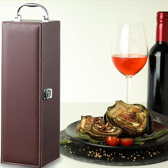 Bottle Wine Carrier,Leather Wine Gift Boxes,for Wedding, Anniversary,Travel, Restaurant, Party, Gifts for Wine Lovers, Storage Box for Home Bar Wine Collection With 4pcs Wine Accessories Set（brown）