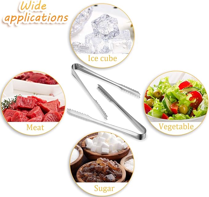10-Piece Stainless Steel Ice Tongs - Sawtooth Food Serving Tongs for Restaurant, Hotel, Ice Bucket - 7.5 Inch