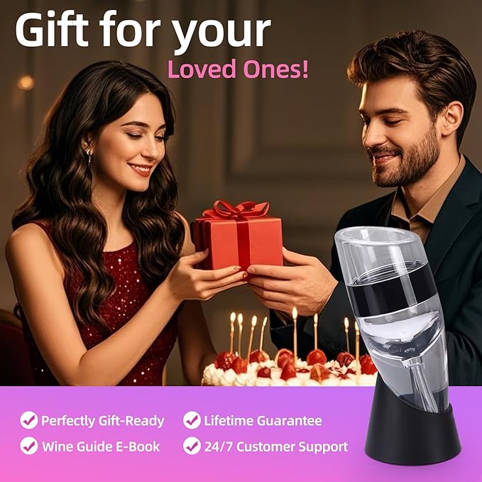 D&Slifei Wine Aerator Pourer and Decanter with Unique Aeration Device Quickly Enhances Wine Flavors with Smoother Finish,Best Gifts for Wine Lovers and Sommeliers (Black)