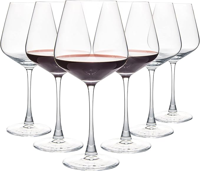 Red Wine Glasses Set of 6, 20 oz Large Burgundy Wine Glasses, Long Stem Wine Glasses for Wine Tasting, Perfect Ideal for Dinner Party, Wedding, Birthday