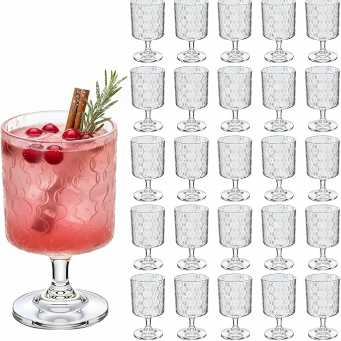 FillTouch 24 Pcs Mini Wine Glasses Bulk, 7.5 oz Small Acrylic Goblets Set, Unbreakable Clear Wine Cups Bulk Cocktail Glasses for Mother's Day Wedding Birthday Guest Graduation Party Supllies (Begonia)
